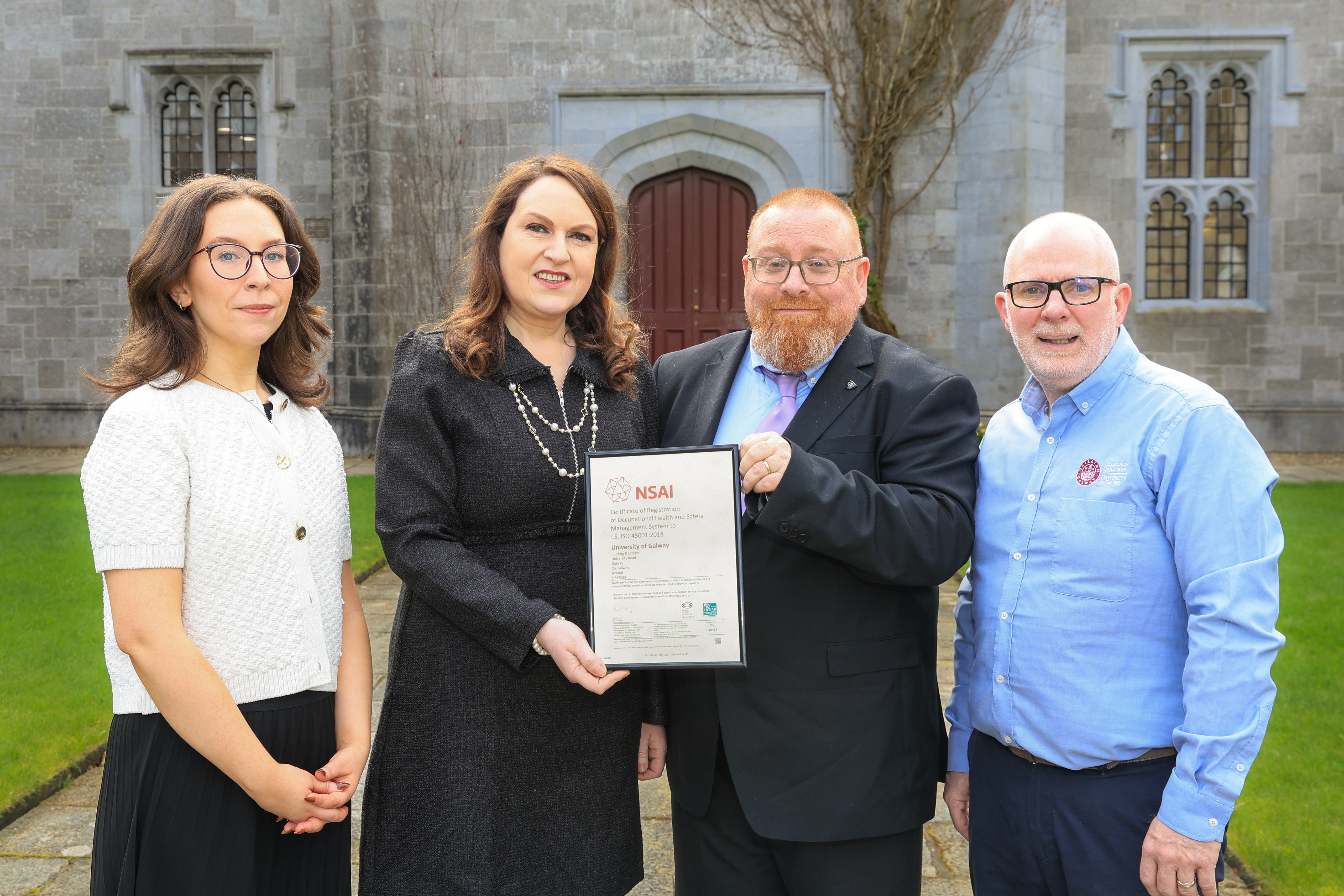Lorraine Rushe being presented NSAI ISO 45001:2018 Health and Safety Cert