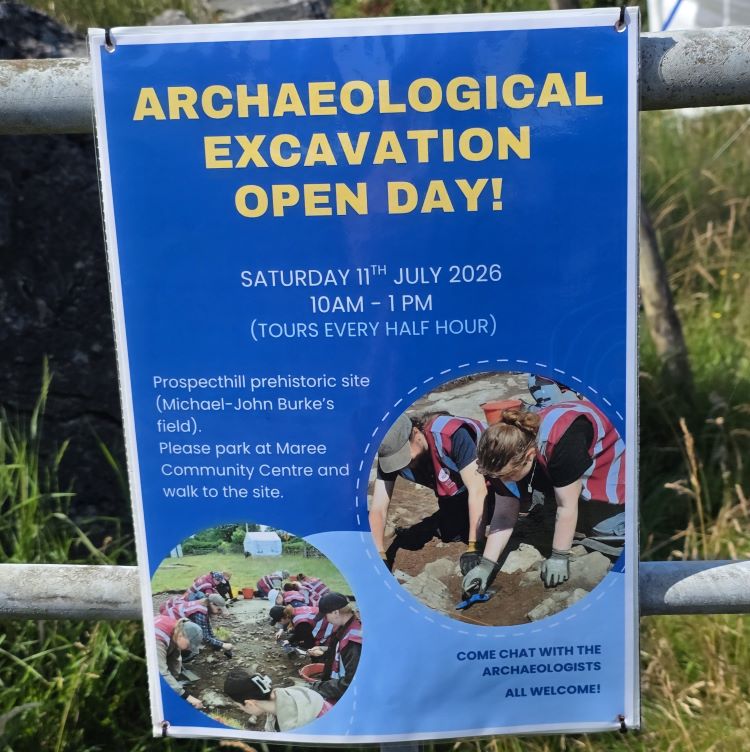 Prospecthill court tomb excavation, Oranmore, Open Day poster, 11 July, 2026