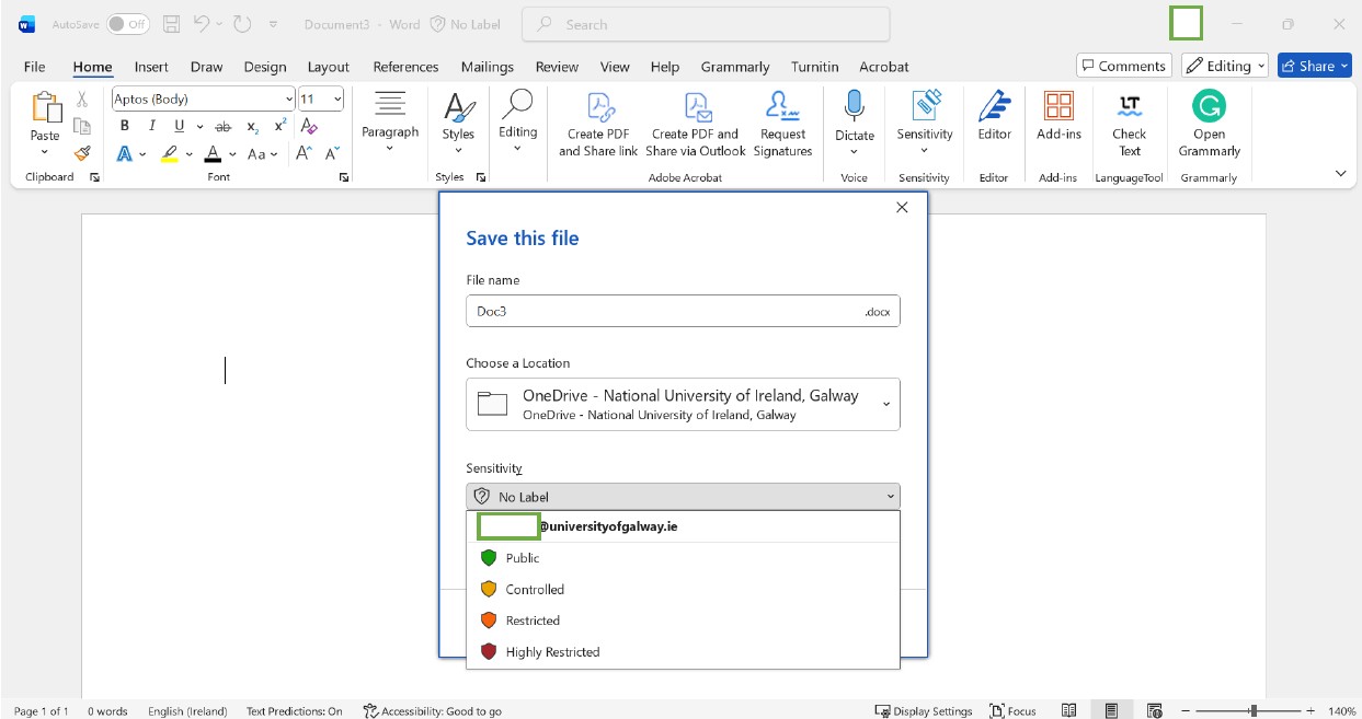 Example of data classification in a Word doc