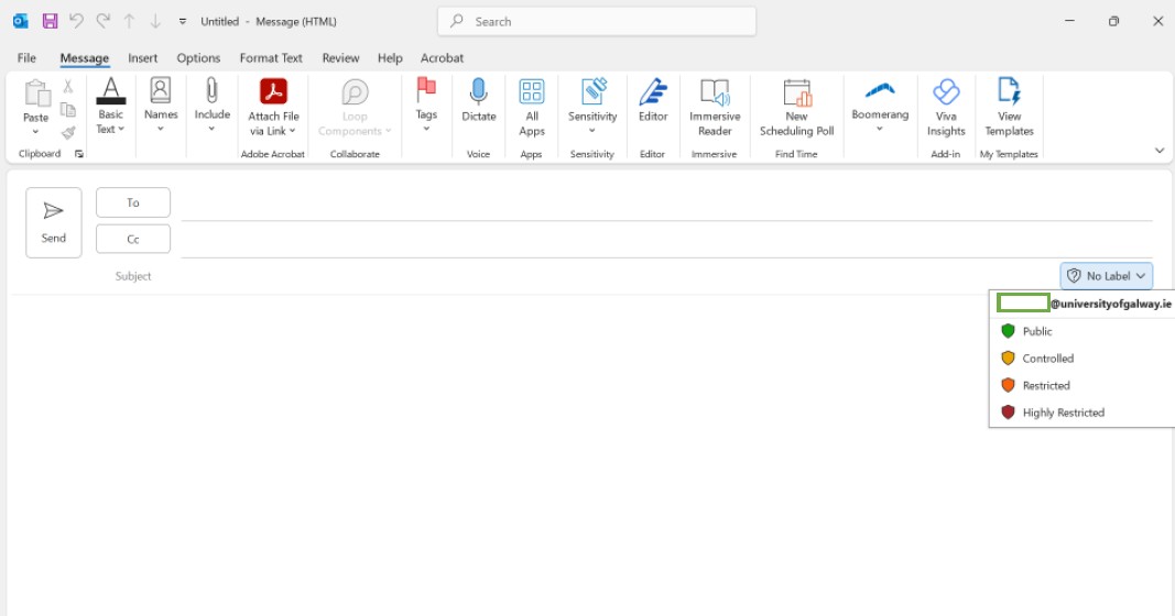 Example of data classification in an email
