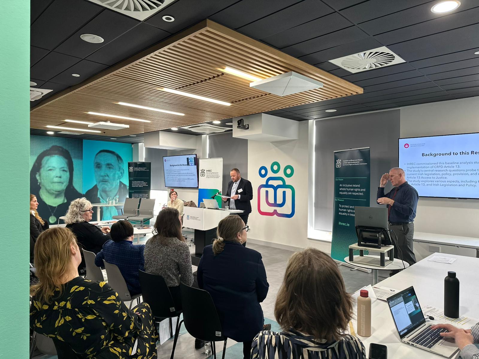 Dr Charles O’Mahony presenting the findings of the research at the launch. With Professor Anna Lawson from the University of Leeds who launched he report.