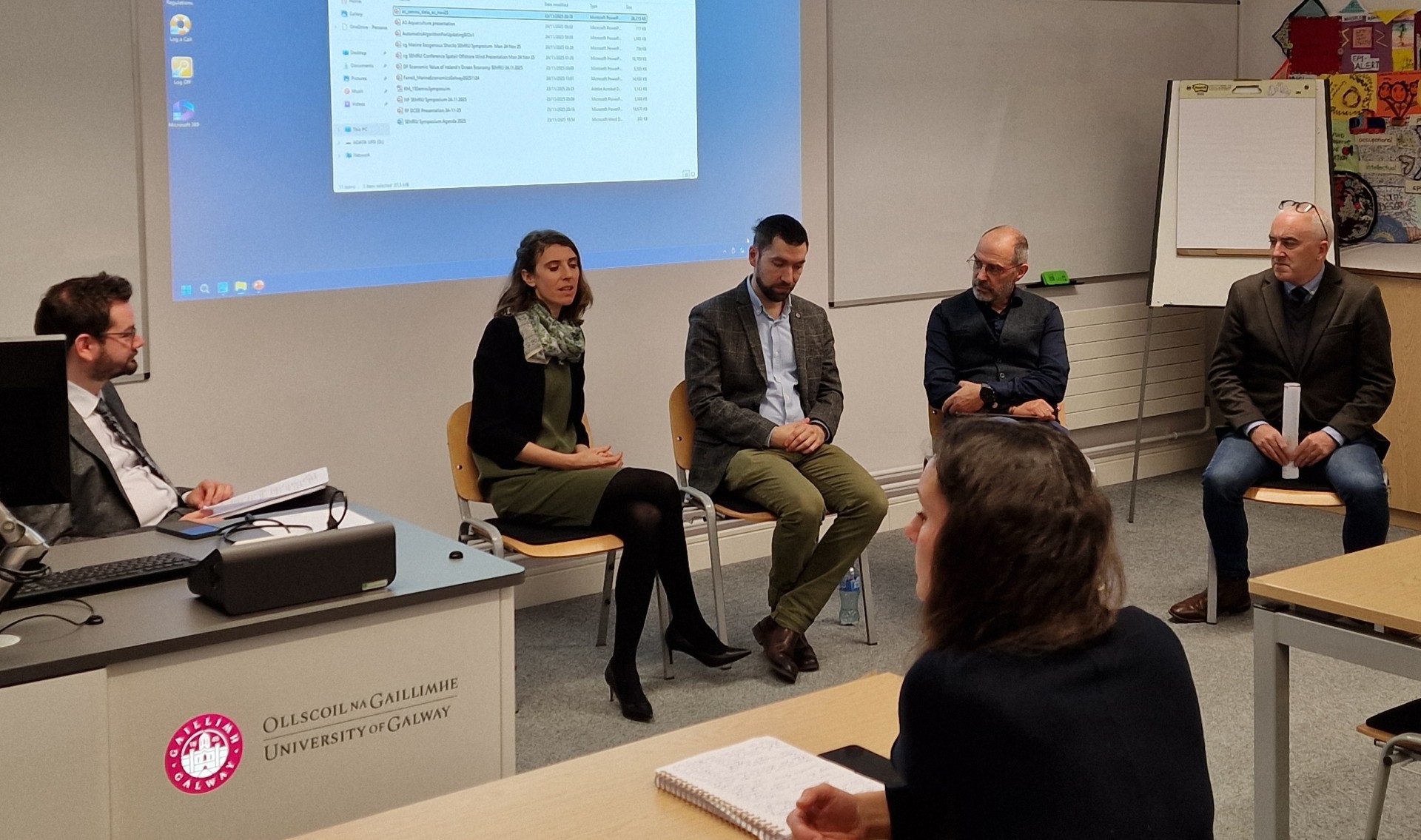 SEMRU’s Dr Cathal Geoghegan (on left) chaired the panel discussion. The panellists were Prof Karyn Morrissey, University of Galway, Assoc Prof Niall Farrell, Economic and Social Research Institute,  Dr Ciaran Kelly, Marine Institute and Prof Cathal O’Donoghue, University of Galway.