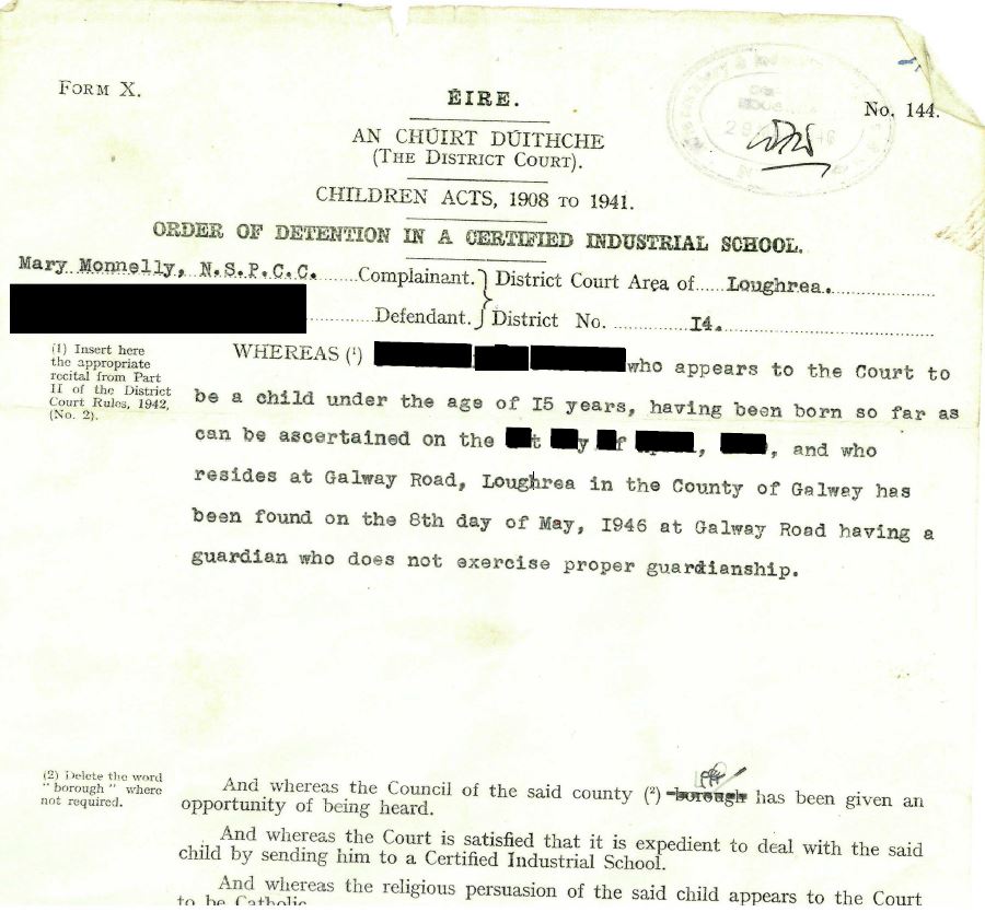 Order of detention in a certified industrial school